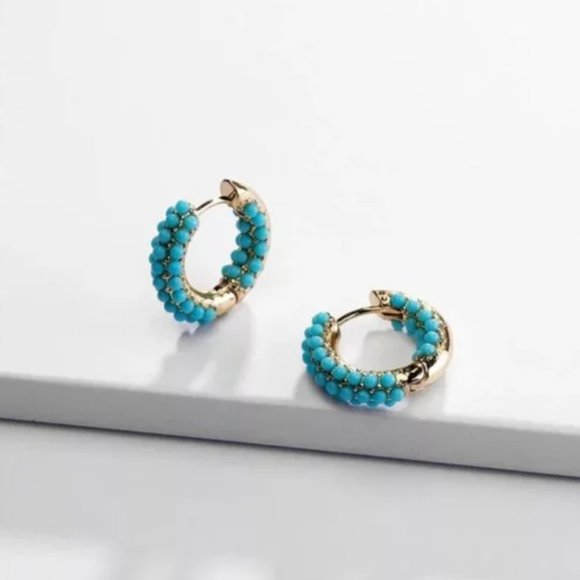 Golden hoops with blue enamel - Picture 1 of 7